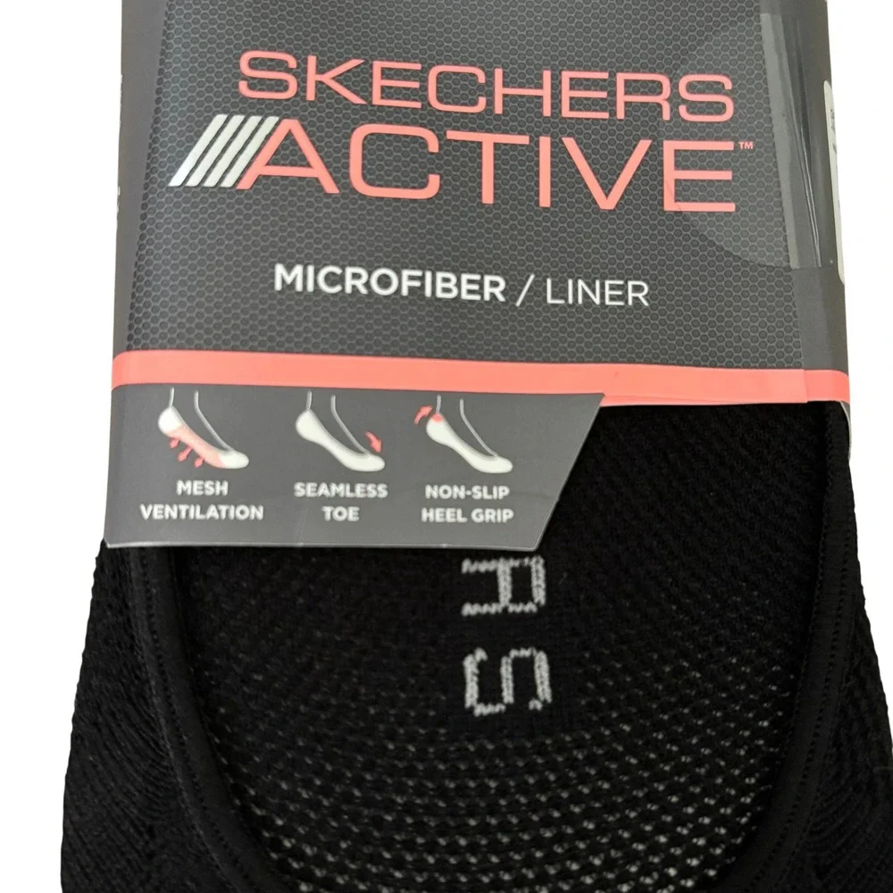 NEW Skechers Active Microfiber Liner No Show Socks 5 Pairs Size 5-9.5 Black